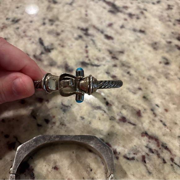 925 Sterling Silver Bracelet turquoise scrap bangle - Picture 7 of 8